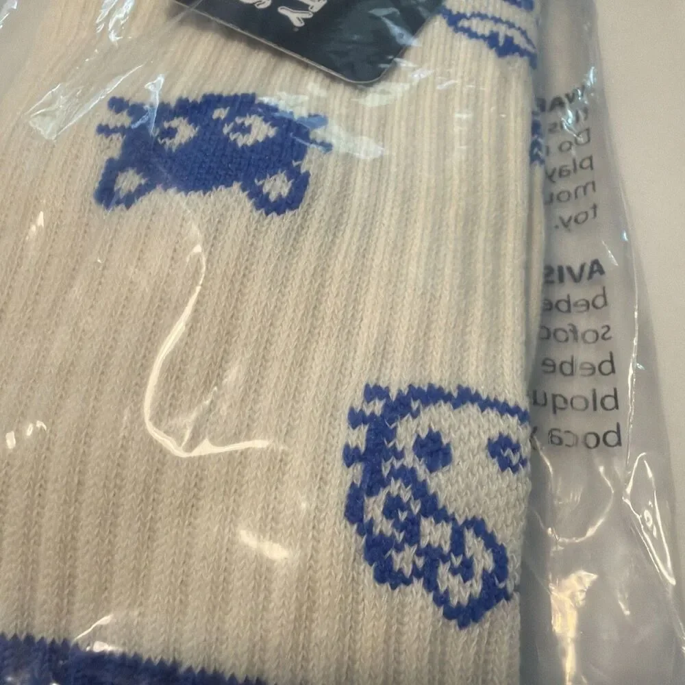 Hello Kitty Crew Socks White/Blue - Shoe Size 6.5 -12.5 -Sock Size 10-13